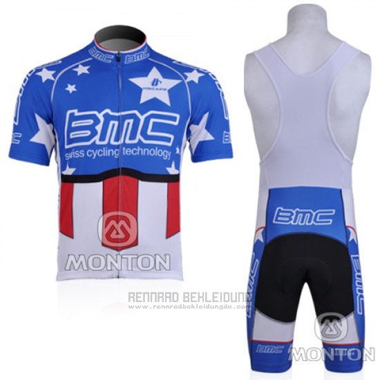 2010 Fahrradbekleidung BMC Champion Stati Uniti Blau Trikot Kurzarm und Tragerhose